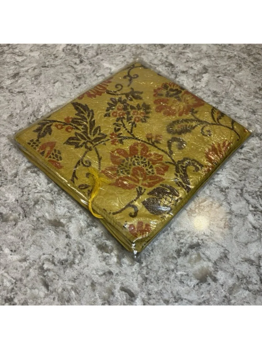Vintage New Old Stock Closet Organizer Blanket Bag Gold Floral Mid Century Vinyl